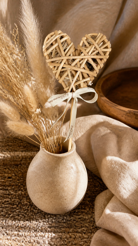 شاخه دکوراتیو طرح قلب حصیری ارتفاع ۲۷ سانتیمتر دستساز