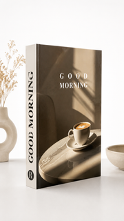 کتاب دکوری Good Morning در چیدمان دکور مدرن روی میز همراه با گلدان و اکسسوری دکوراتیو